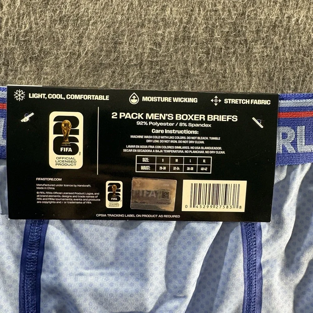 2 Pair Men's FIFA World Cup Boxer Briefs Moisture Wicking Stretch NWT Medium